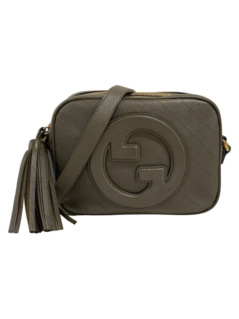Gucci Shoulder Bag Blondie Khaki Stitch Tassel Leather